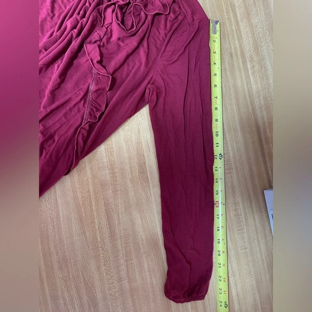 J. Crew Mercantile burgundy red ruffle V-neck  blouse women’s size L - Picture 10 of 16